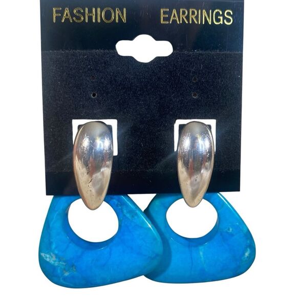 Vintage Retro 70 Style Earrings Interchangeable Plastic Lightweight Blue Silver - Picture 1 of 7